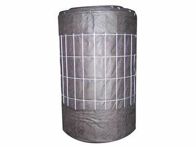 There is a roll of gray silt fencing with white wire backed.